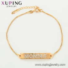 75124 Xuping bijouterie design d&#39;intérieur fantaisie lettre gravée chaînes d&#39;or bracelet